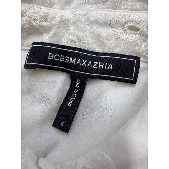 BCBGMAXAZRIA White Eyelet Puff Sleeve Blouse Size 6 Cotton Lined Embroidered - Picture 12 of 13